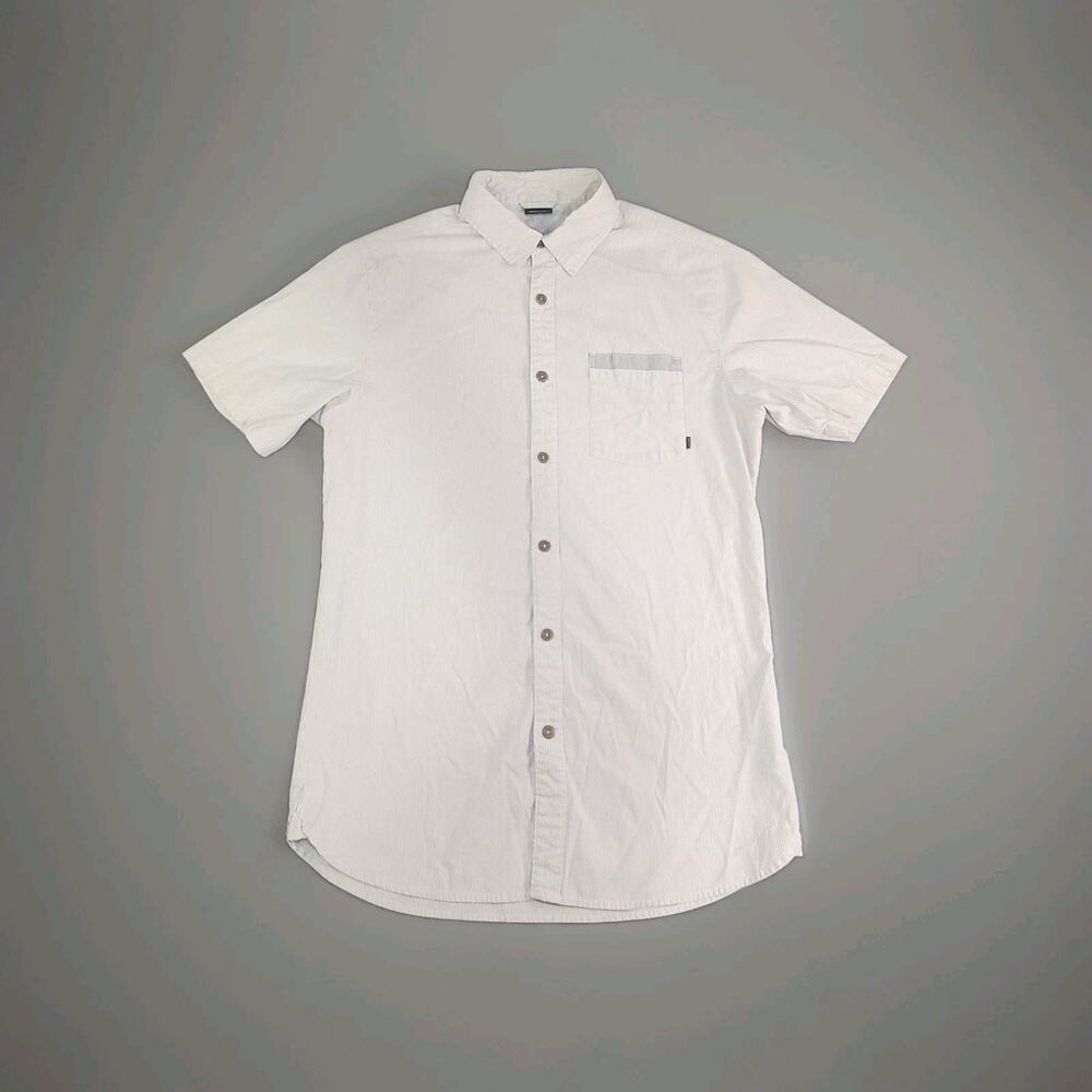 Nike 6.0 Men’s Size M Button Up Shirt Short Sleeve Beige With Stripes C28-12